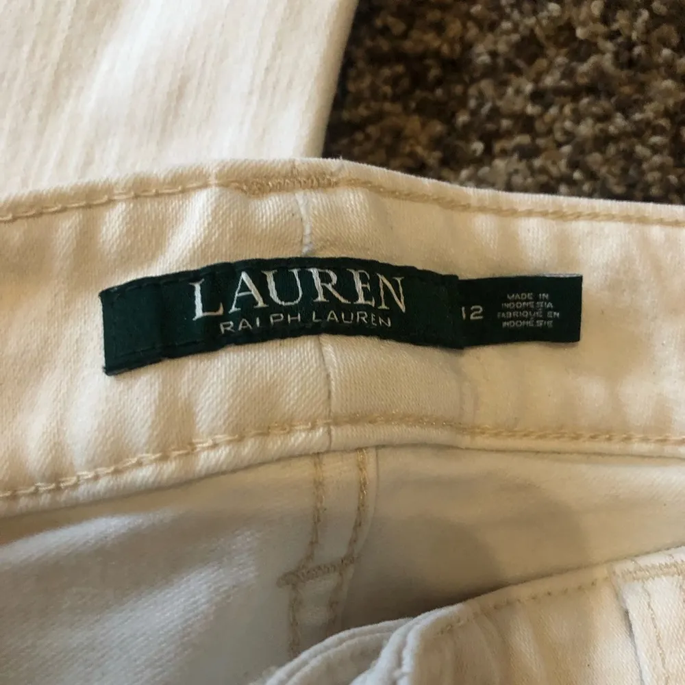 Lauren Ralph Lauren Cream Premier Skinny Ankle Jeans Leather trim Size 12 - Image 4