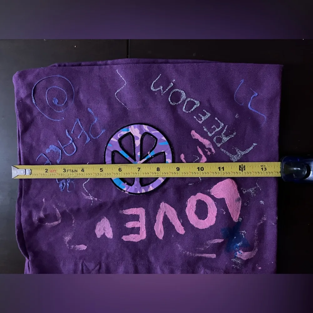 Purple Tote Bag with Peace Sign Design - Image 3