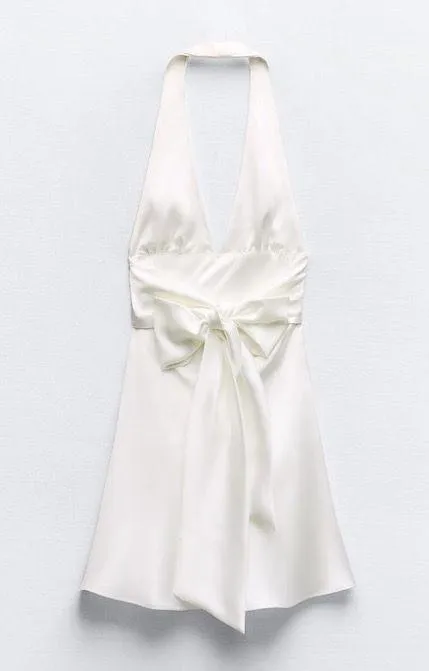 Zara halter dress satin effect bow back tied wedding party coctail shower - Image 14