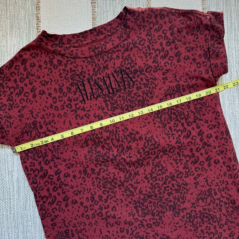 Allsaints Red Leopard Print Logo Front Short Sleeves Oversized T-Shirt XS/ Small - Image 6