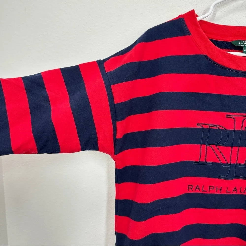 Lauren‎ Ralph Lauren Preppy Nautical Red Blue Striped Logo Embroidered Boatneck - Image 4
