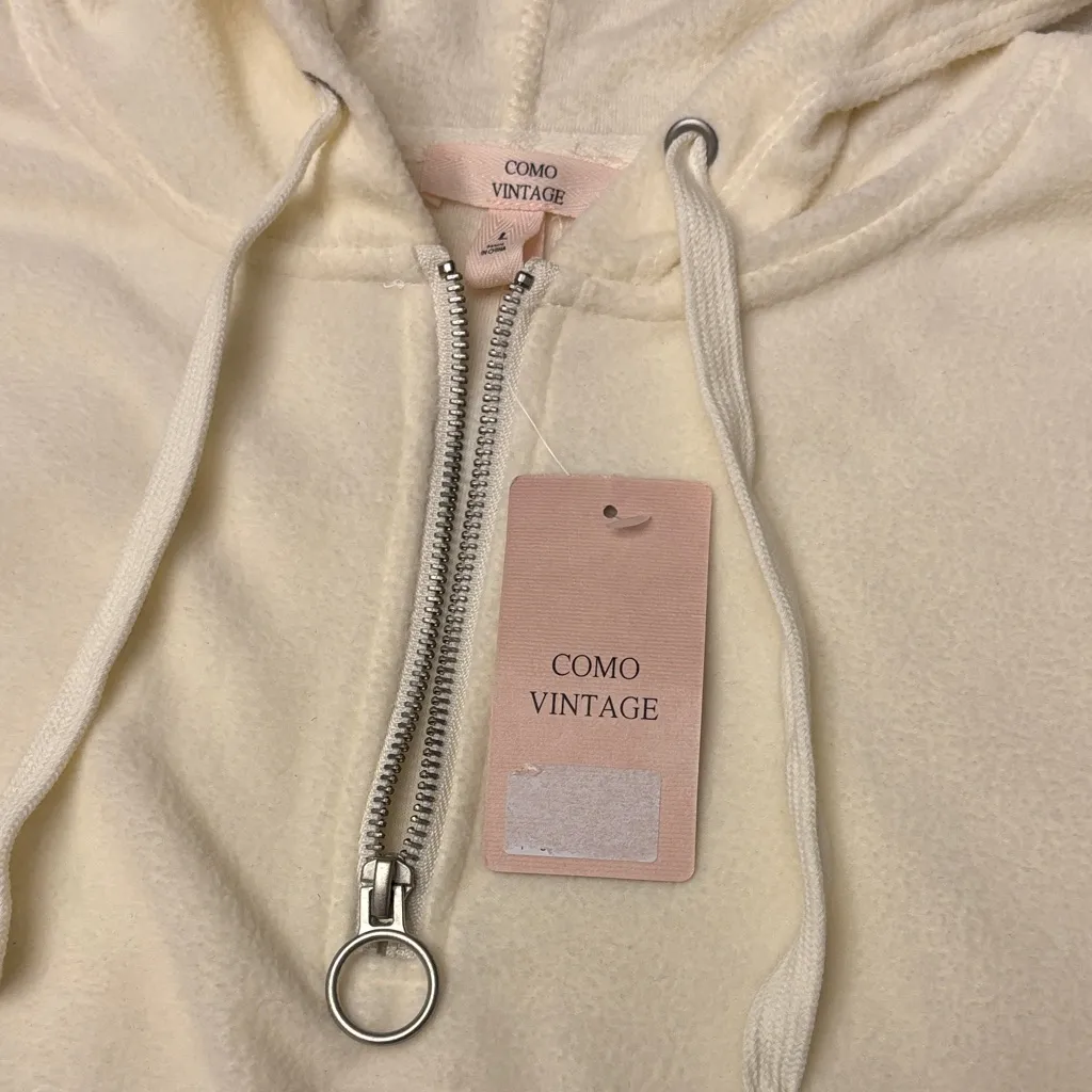NEW! COMO VINTAGE Fleece Hoodie Sweatshirt Size L Ivory Pink Purple Geometric - Image 9