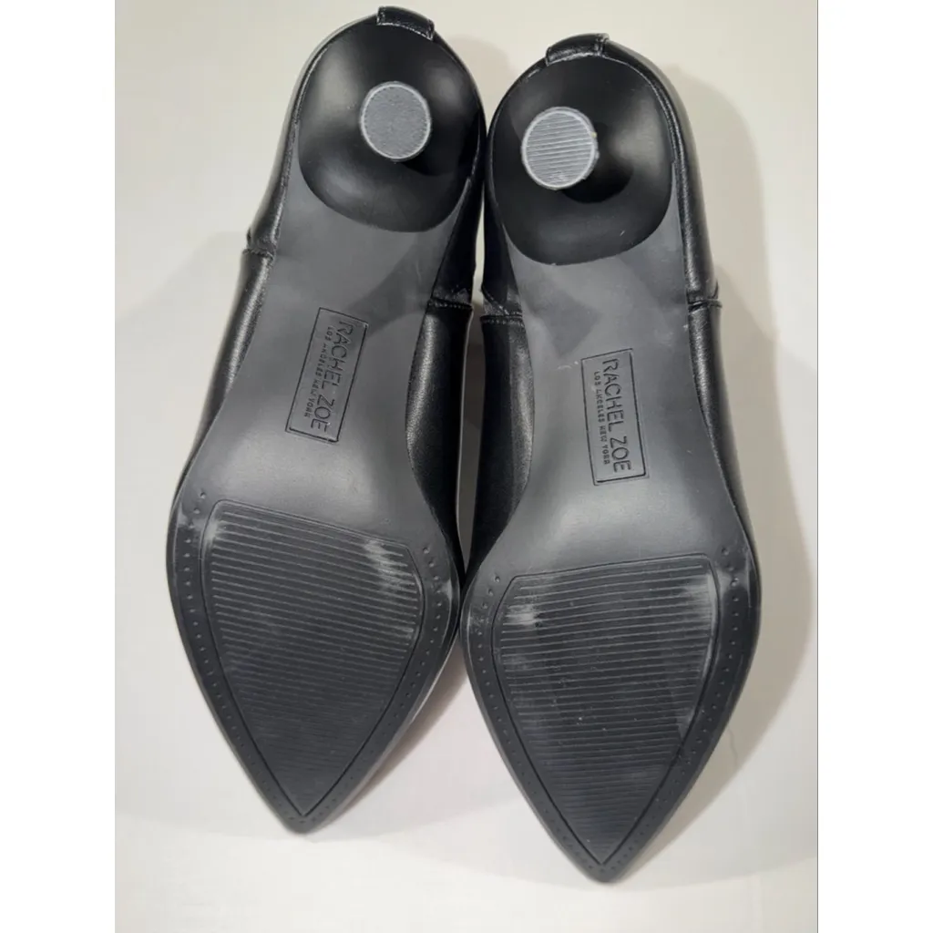 Women's Rachel Zoe Black Pointed Toe Kitten Heel Ankle Boots 6.5 Shiny Matte - Image 6