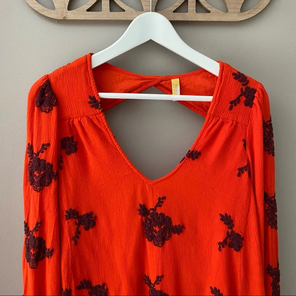 Free People Emma Floral Embroidered Dress Red Sz Small - Image 2