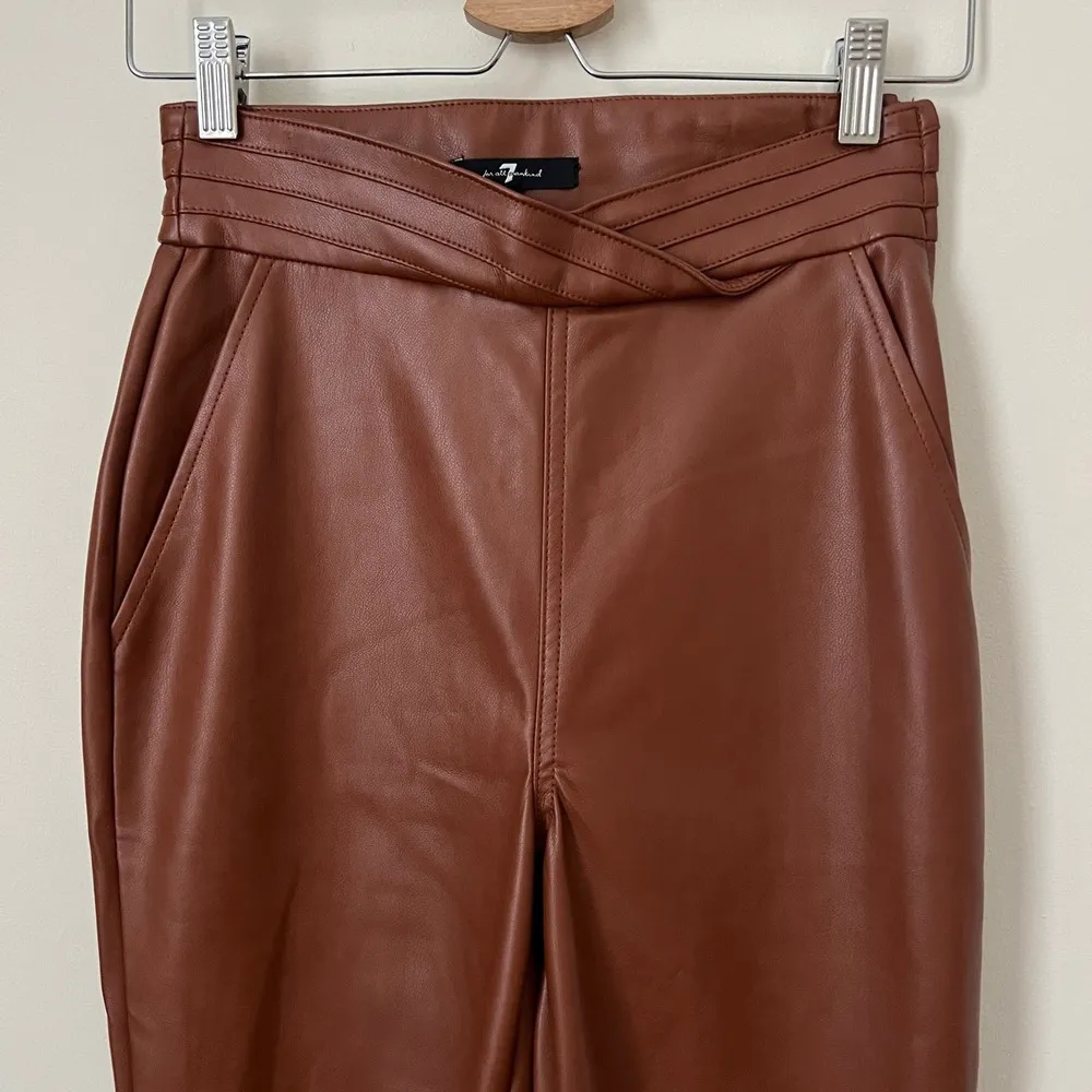 7 for all Mankind Brown Faux Leather Legging Pants Size XS - Image 2