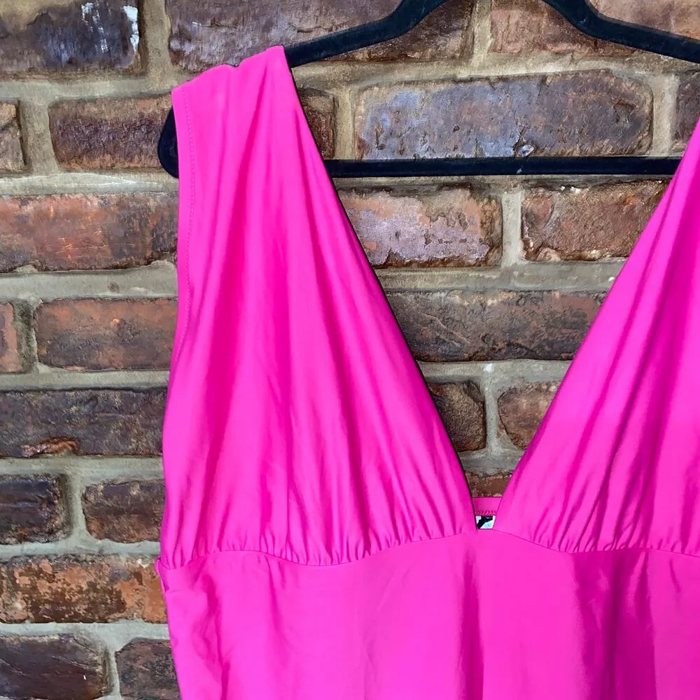 New J. Crew Fuchsia V-Neck Plunge One-Piece Swim Bathing Suit Women's Size 24 - Image 3