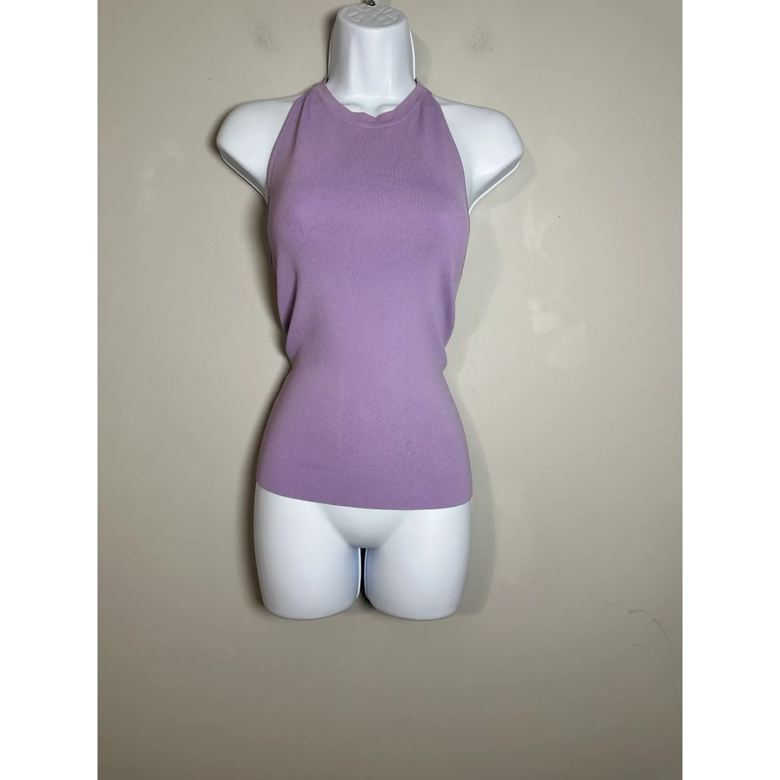 Modern Citizen Lavender Ribbed Knit Cross-Back Halter Tank Top - Size M EUC - Image 2