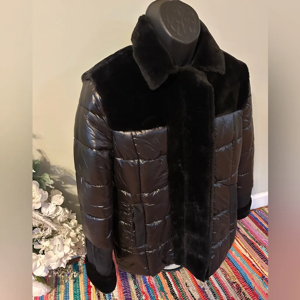 Nikki Jones Montreal Faux Fur Sherpa Jacket Puffer Coat Winter Ski Black Medium - Image 4