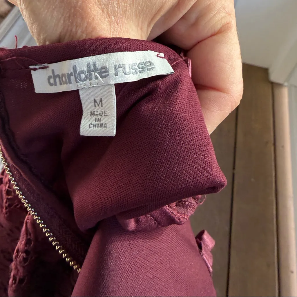 Charlotte Russe Burgundy Lace Mini Dress- Size M - Image 7