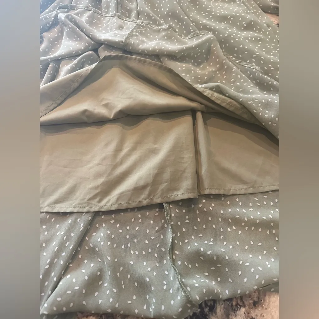 Bloomchic Wrap Shirred Waist Dress Sage Green Polka Dot Lantern Sleeve Size 12 - Image 10