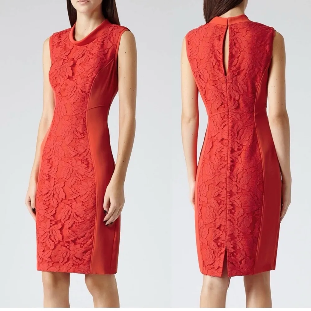 Reiss red‎ lace sleeveless sheath dress size 0 party date night wedding guest - Image 2