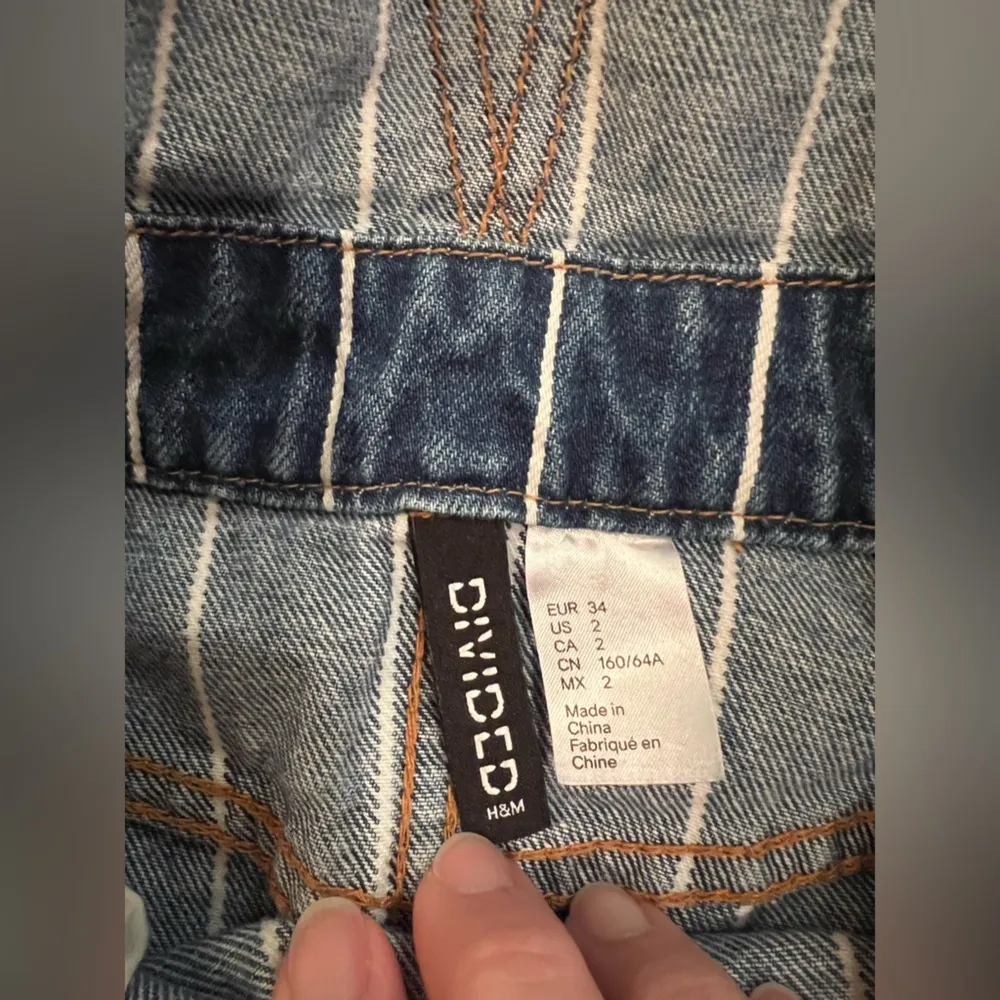 H&M Divided Denim Overall Blue and white Striped Dungaree Mini Dress Size 2 - Image 2