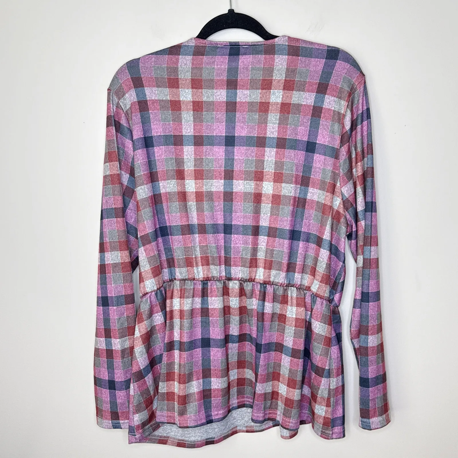 NEW NWT Lane‎ Bryant Classic Faux-Wrap Plaid Top 18/20 Purple Surplice Peplum - Image 5