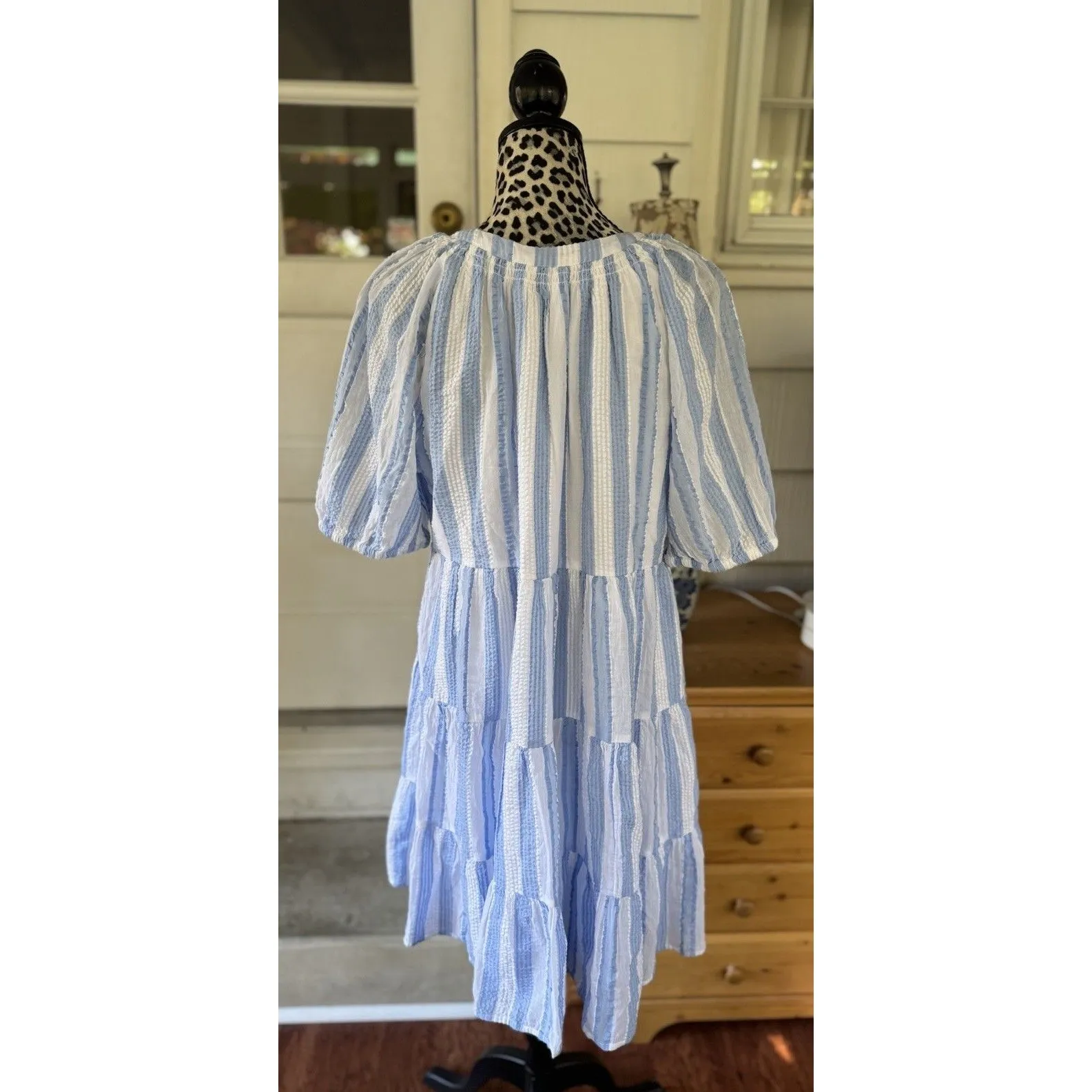Crown & Ivy Striped Dress Size Large Cotton Blue & White Milkmaid Preppy Whimsy - Image 2