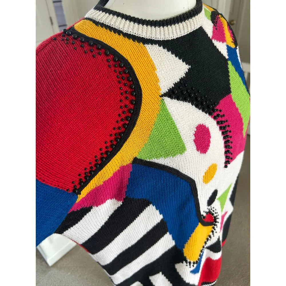 Vintage I.B. Diffusion 90s Colorful Beaded Geometric Patterned Sweater Dress M Size M - Image 8