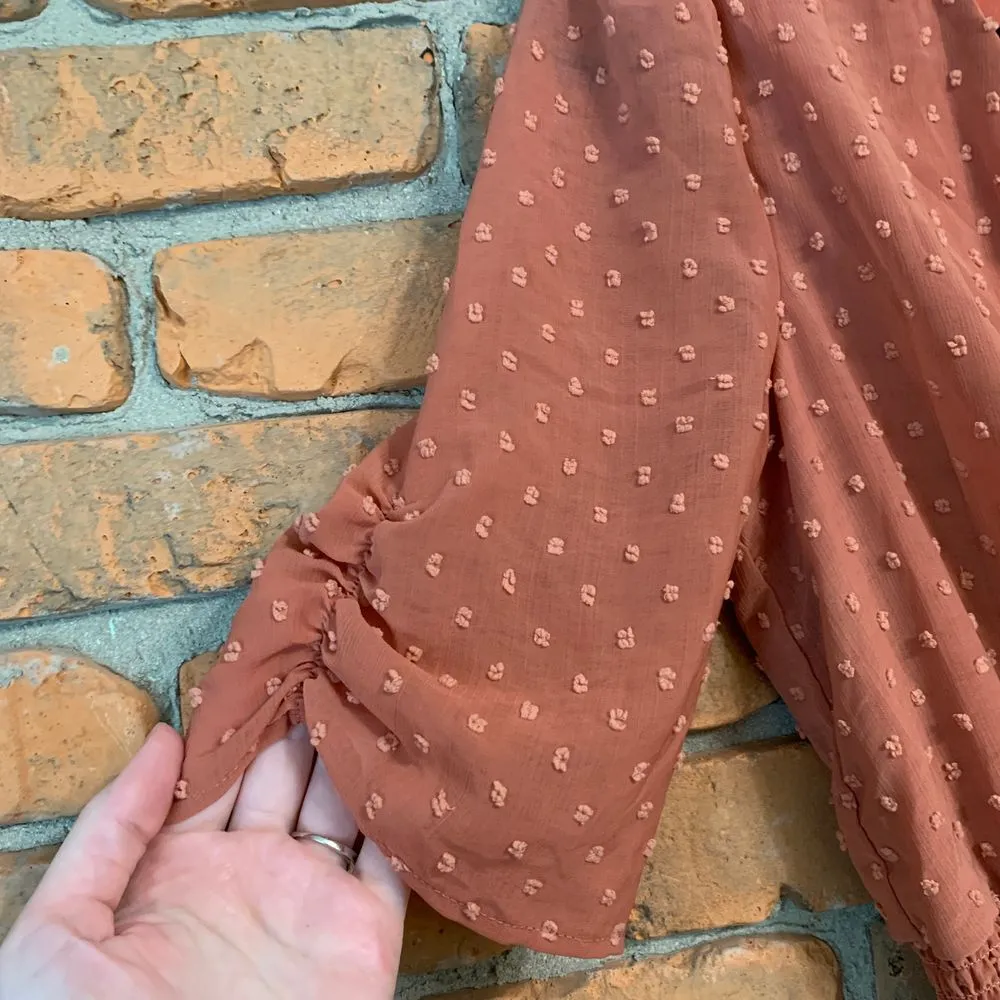 Altar'd State Mini Dress Swiss Dot Chiffon Puff Sleeves Tiered Ruffle Hem Size S - Image 4