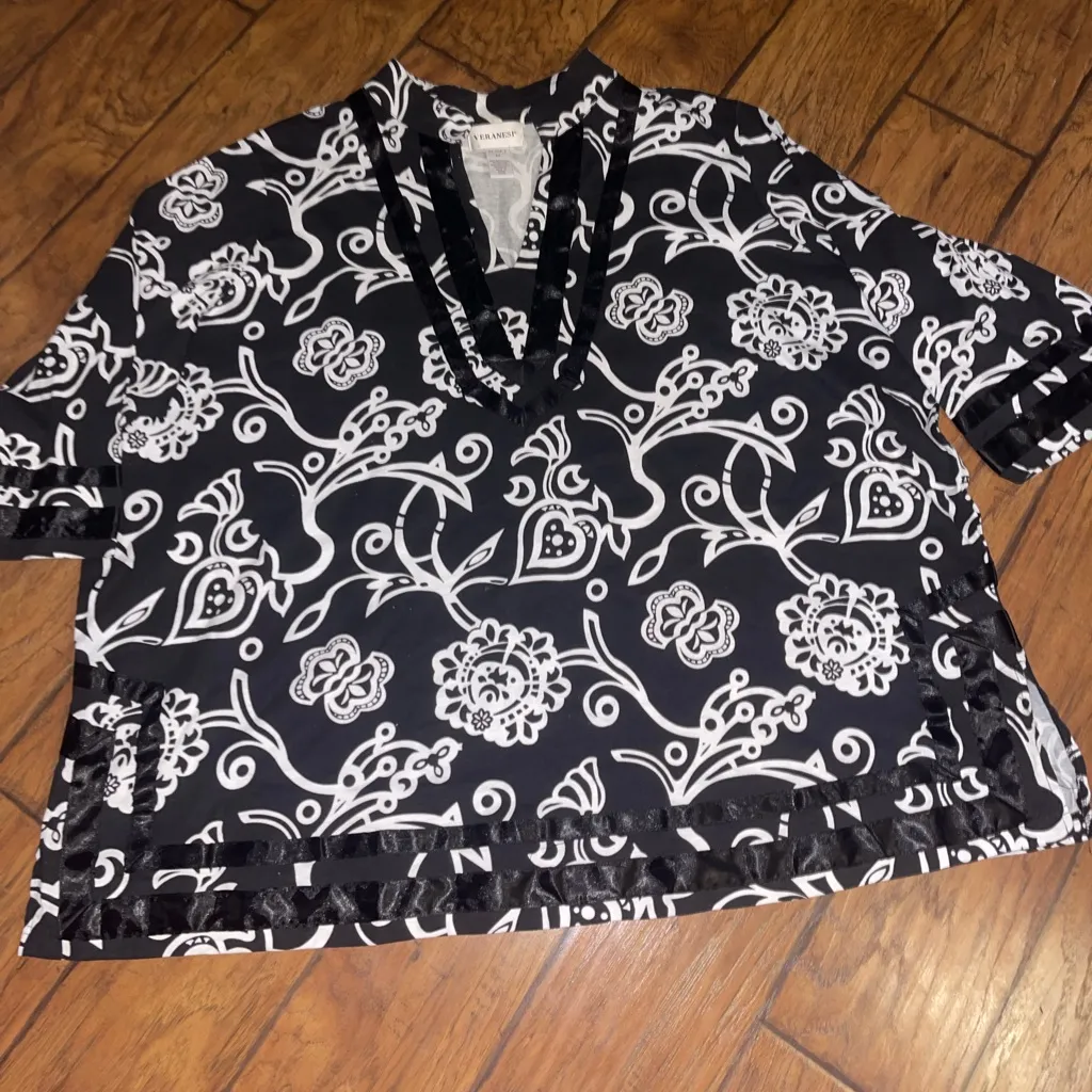 Veranesi Black and White Elegant Blouse 3/4 sleeves top shirt woman’s 4X - Image 3