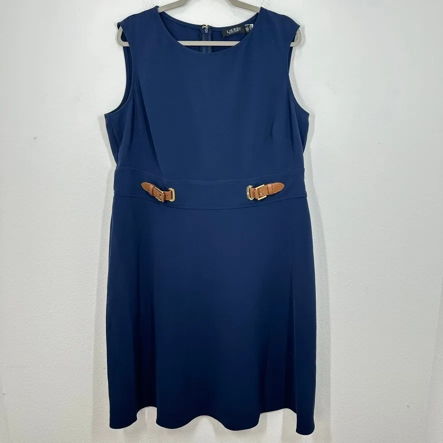 Lauren Ralph Lauren Buckle-Trim Double-Faced Crepe Dress in Refined Navy 16W - Image 5