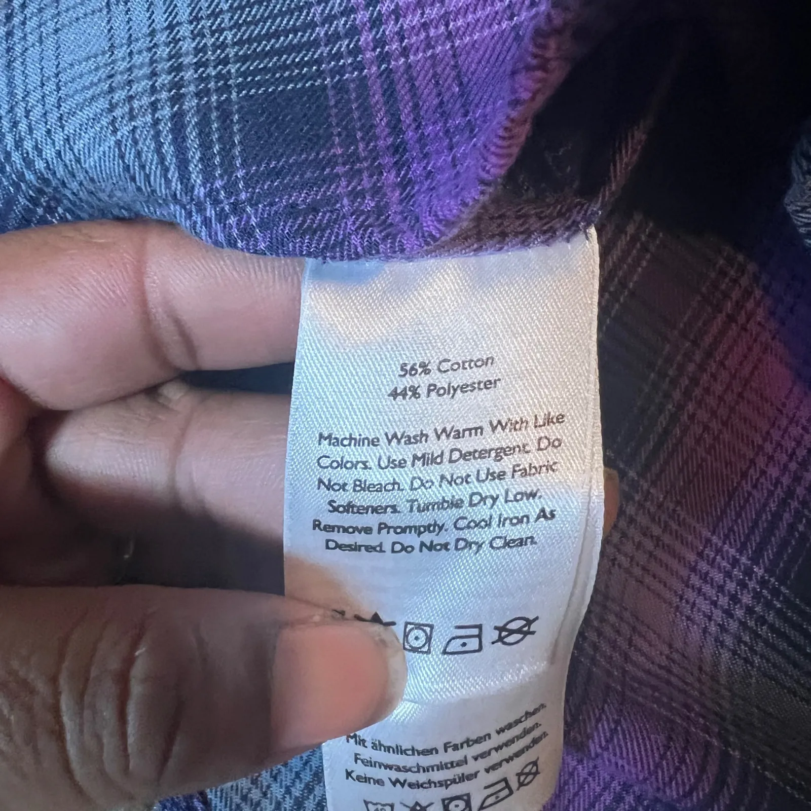 Eddie Bauer Womens Plaid Flannel Button Up Shirt Purple Grey Blue Size Medium - Image 4