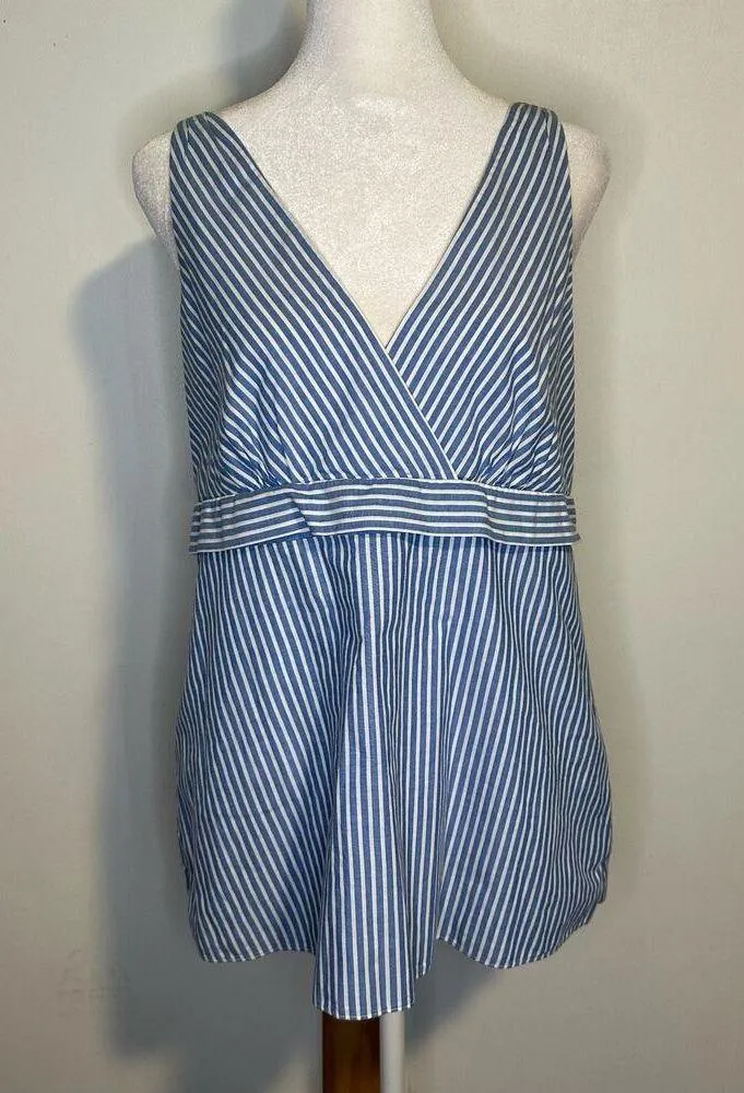 J. Crew light blue & white striped v-neck cotton sleeveless top size 10 - Image 2