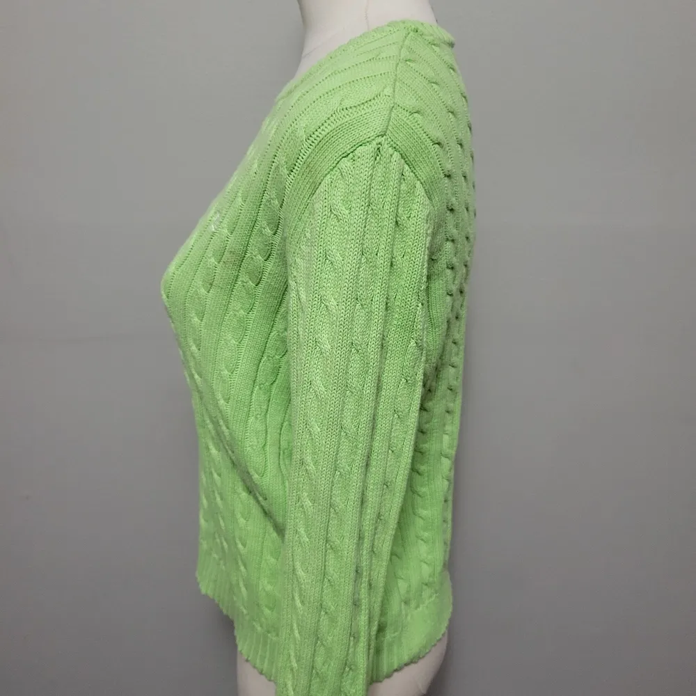 Lauren Ralph Lauren lime green cable crewneck sweater size medium - Image 4
