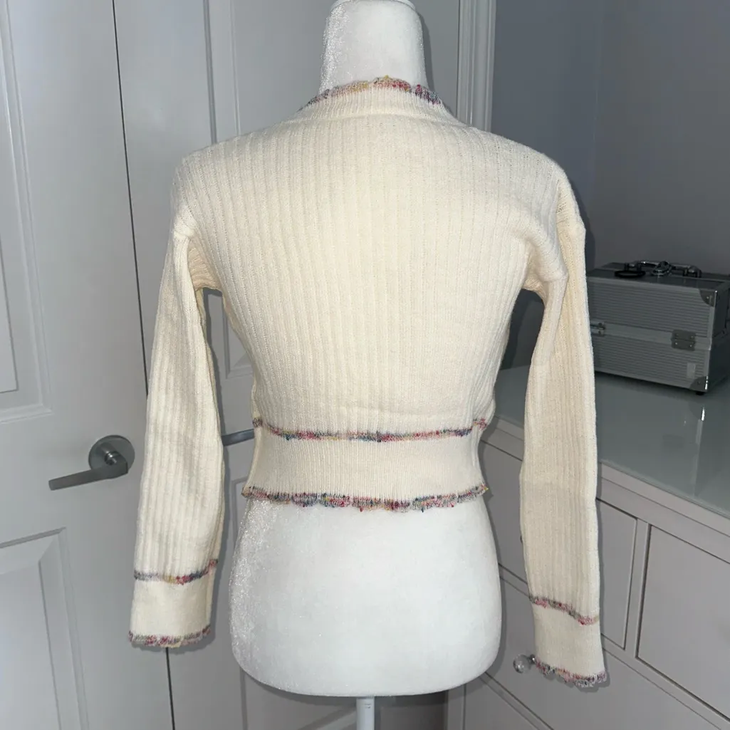 Cream Knitted Cardigan Sweater - Image 8