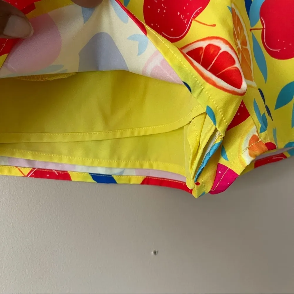 DREAMLAND | Yellow Fruit Printed High Rise Trouser Shorts Sz M Size M - Image 2
