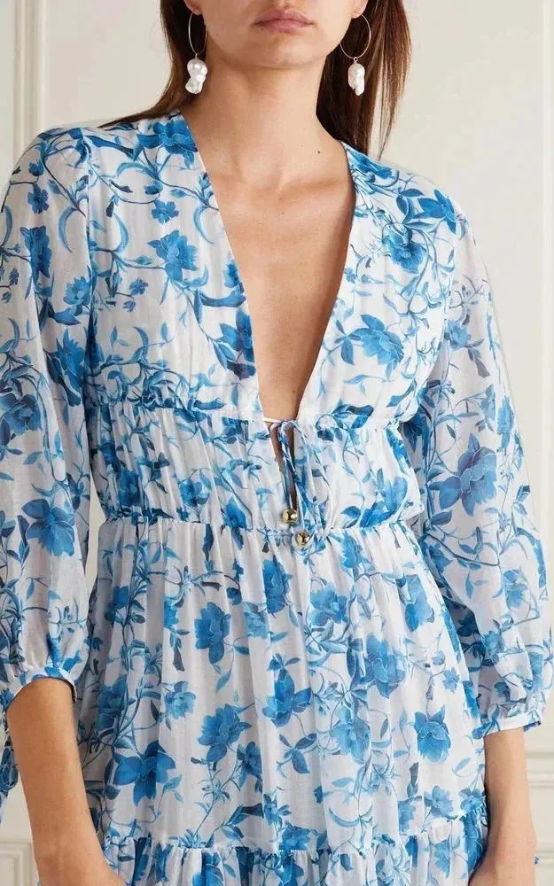 NWOT Borgo de Nor Faustine Floral Cotton Silk Voile Midi Dress - Image 2