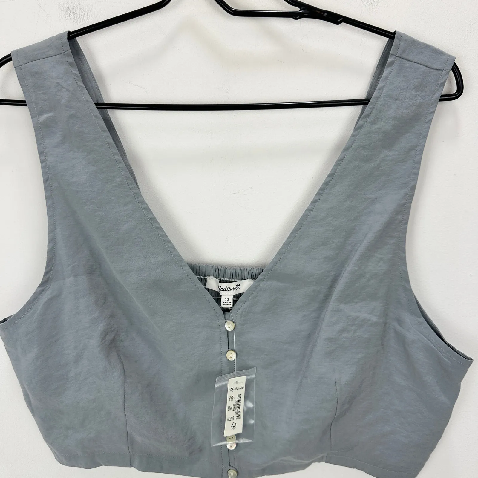 Madewell Softdrape Gwen Crop Vest Top Still Dawn Gray Fitted V Neck US 12 NWT - Image 7