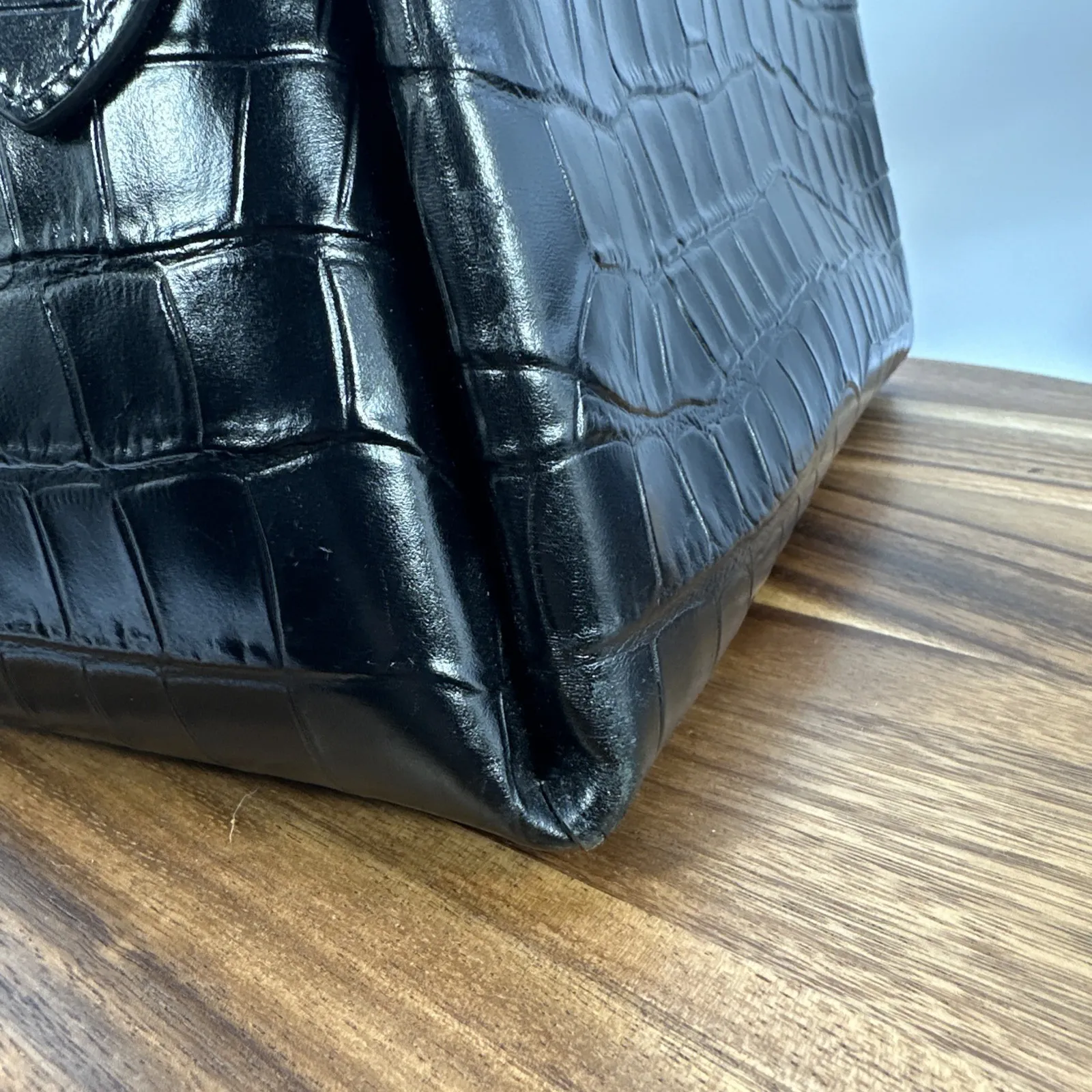 Coach Lillie Carryall Black Crocodile Embossed Leather Satchel Handbag - Image 4