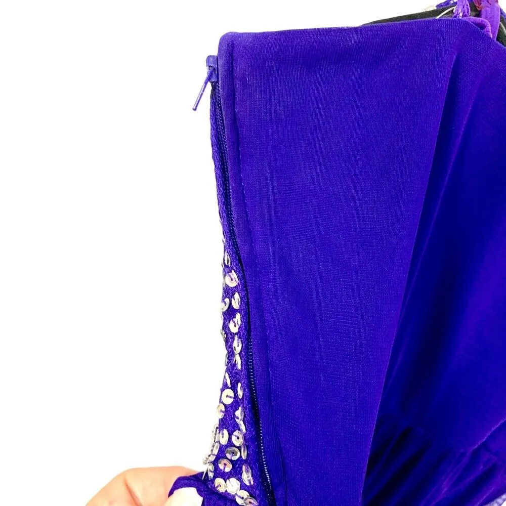 B. Darlin Hi-Low Sequin Jewel Cocktail Dress Hoco Purple 11/12 Handkerchief 90’s - Image 9