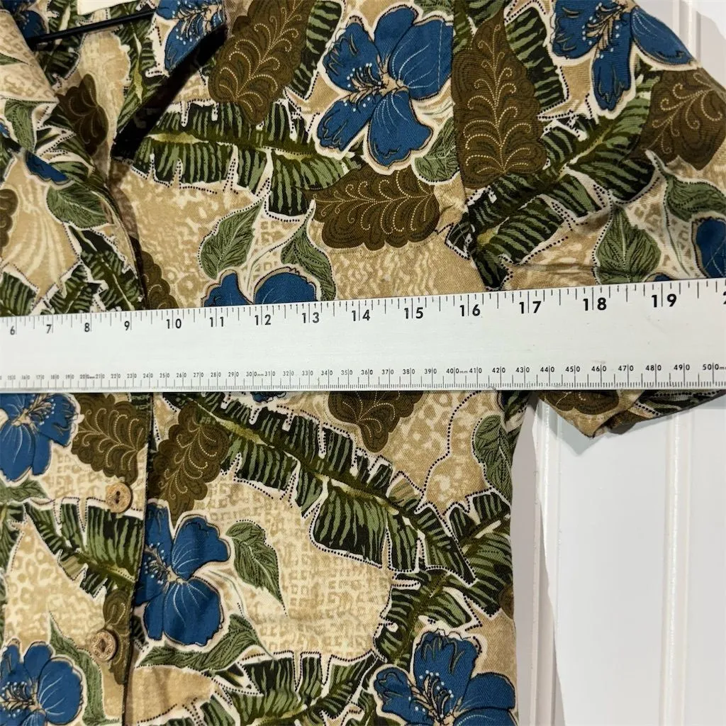 Marsh Landing Rayon Hawaiian Shirt Small Blue Green Floral Tropical Button Up - Image 4