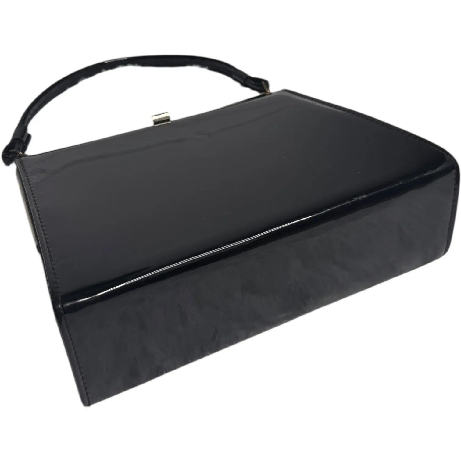 Vintage Aetna Black Patent Leather Box Purse 1960s Structured Frame Handbag - Image 5