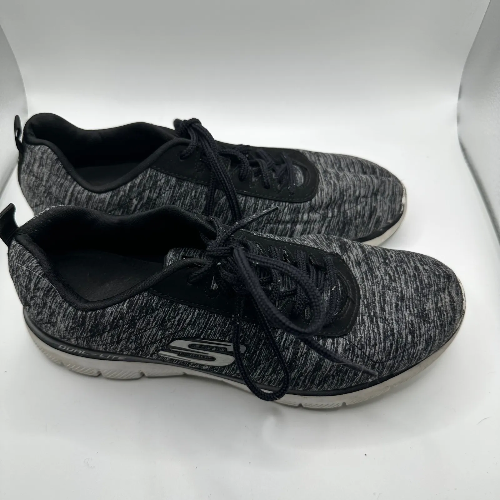 Skechers Flex Appeal Dual Lite Women's Athletic Shoes Black Gray Knit Size 8.5 - Image 2