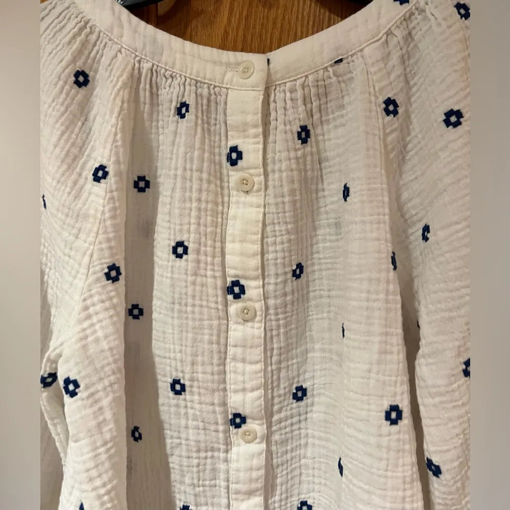 Madewell Embroidered Lightspun Cotton Gauze Wide-Neck Cuffed-Sleeve Top Size XXS - Image 12