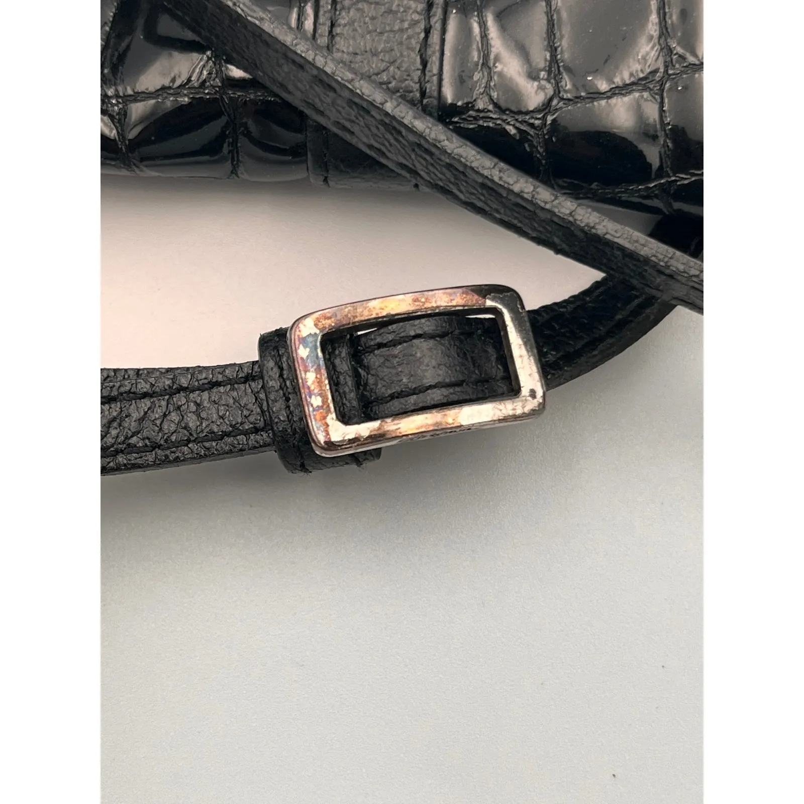 Brighton Black Croc‎ Embossed Patent Leather Small Crossbody Bag Designer Purse - Image 5