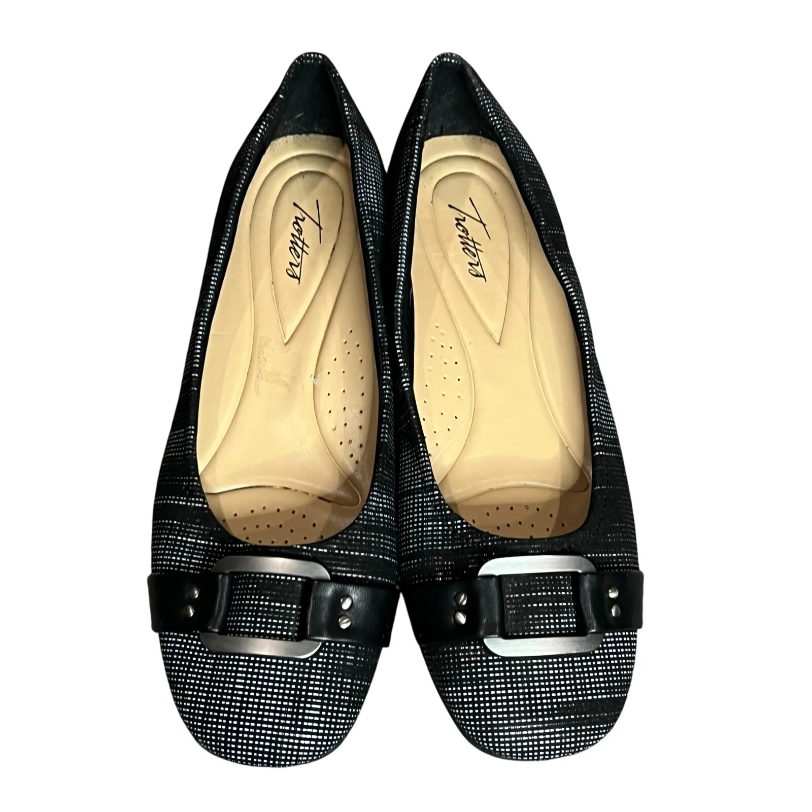 Trotters Sizzle Signature Ballet Flat Shoes Womens 11 Black Metal Buckle Classy - Image 3