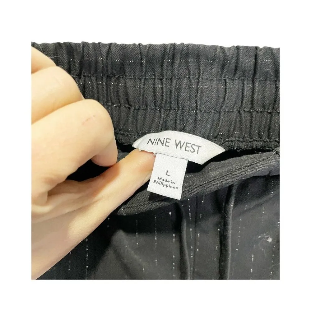 Nine West Tie Waist Jogger Black Metallic Pin Striped SZ L Career Mid Rise - Image 3
