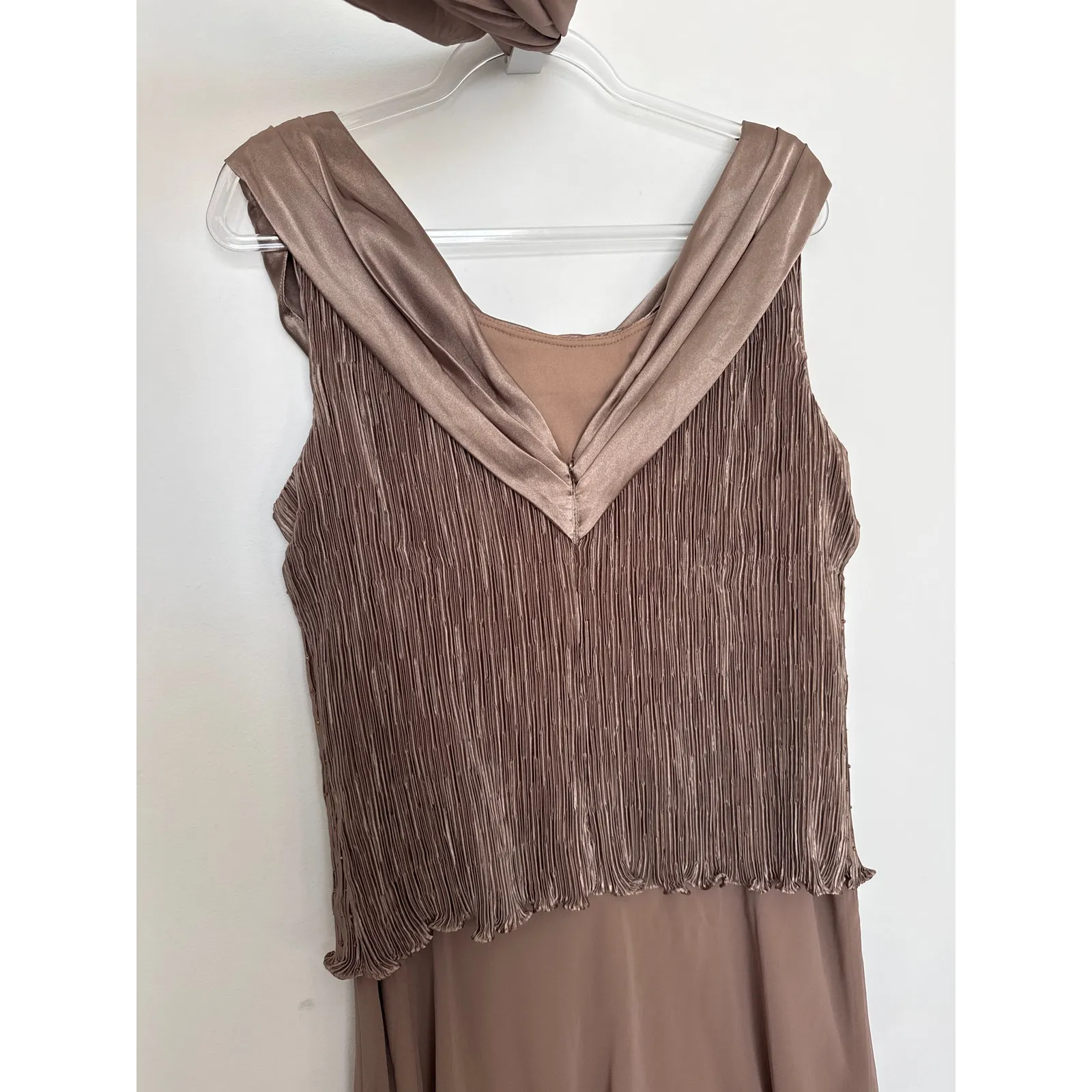 Early 2000s Patra mocha chiffon pleated bodice evening gown Size XL Brown - Image 14