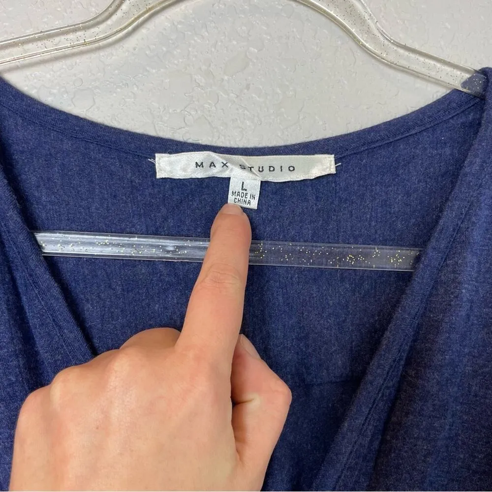 MAX STUDIO Navy Blue Button-Down Stretchy Tie Front Top Size L - Image 4