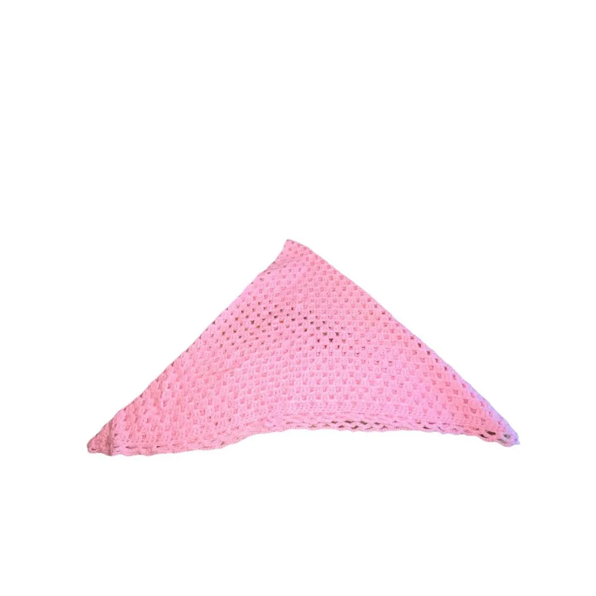 Vintage 1970’s Pink Crochet Triangle Shawl Wrap Poncho 62x32" Granny Stitch Boho - Image 4