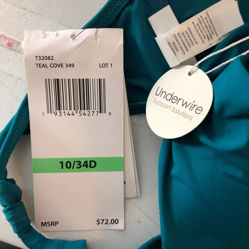 Coco Reef Contours Cameo Halter Bikini Top Underwire Shaping Teal Blue 10/34D - Image 5