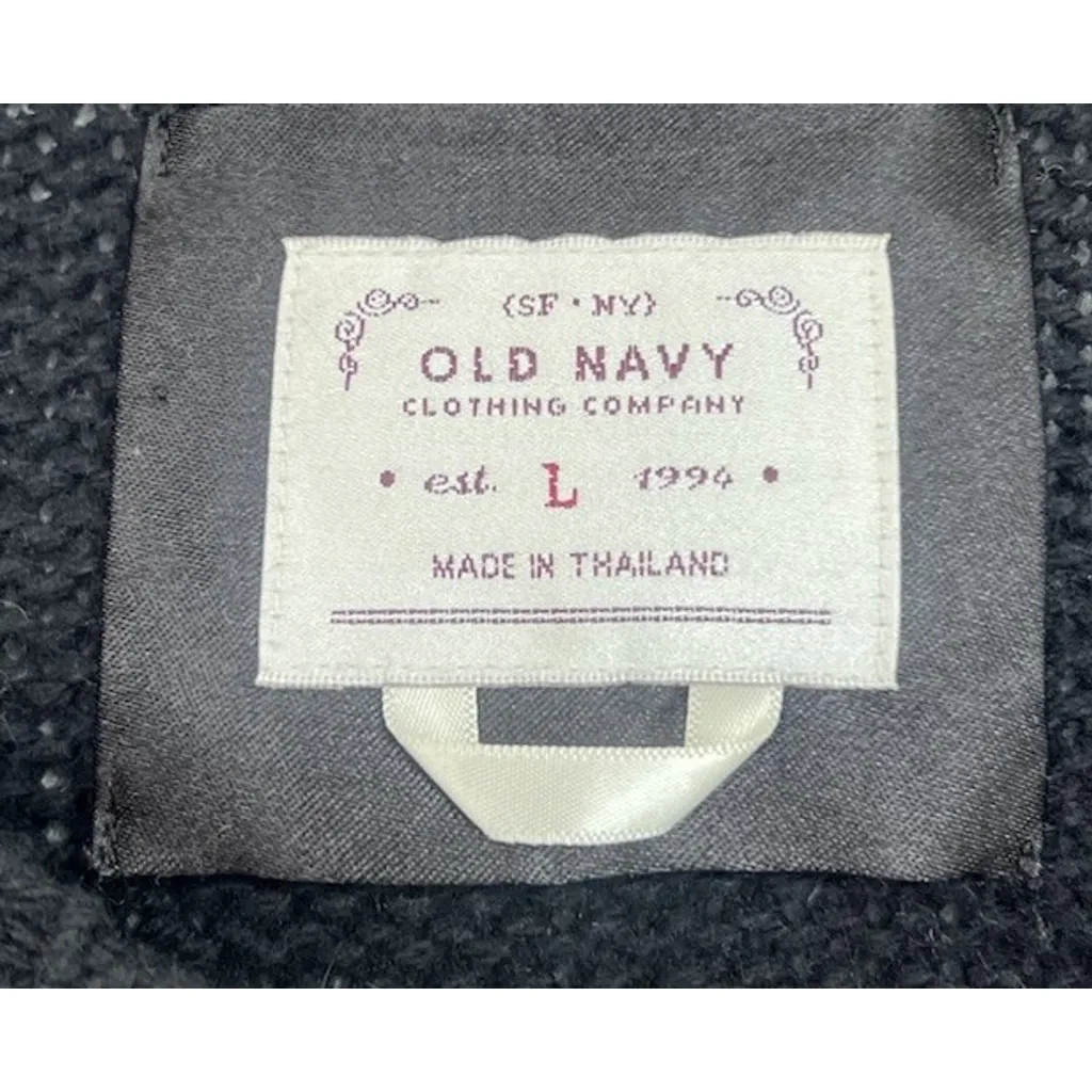 VTG Old Navy Black Knit Sweater Large Fair Isle Sleeve Kangaroo Pocket Lambswool - Image 6