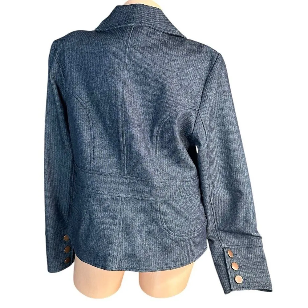 View By Walter Blue Herringbone Denim Trouser Jeans and Blazer Pant Suit Sz 10 L - Image 11