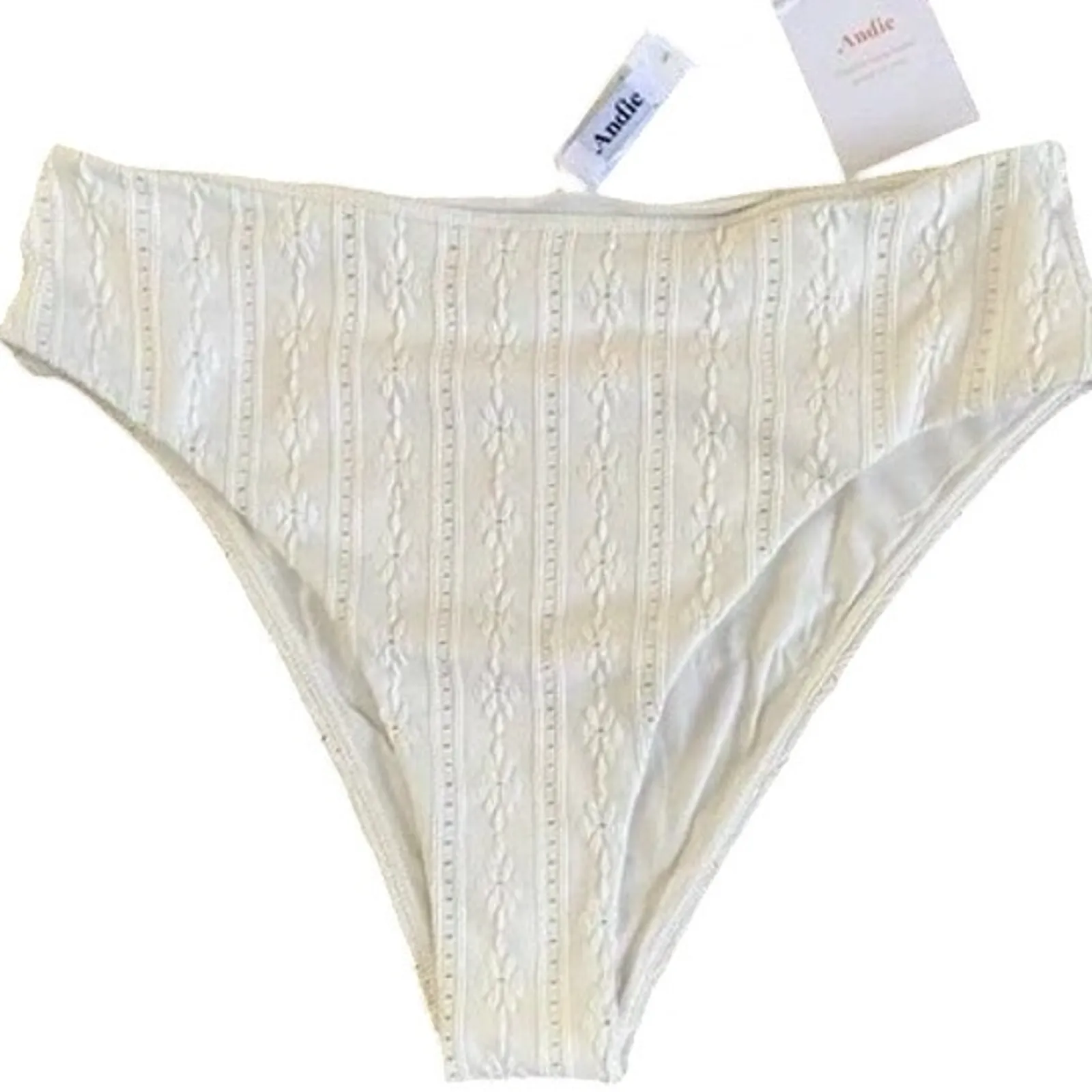 NWT Andie Swim The 90s High Waisted Eyelet Embroidered Bikini Bottom S Coconut - Image 12