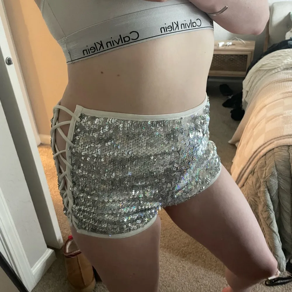 Silver Rainbow Holographic Sequin Hot Shorts - Image 3