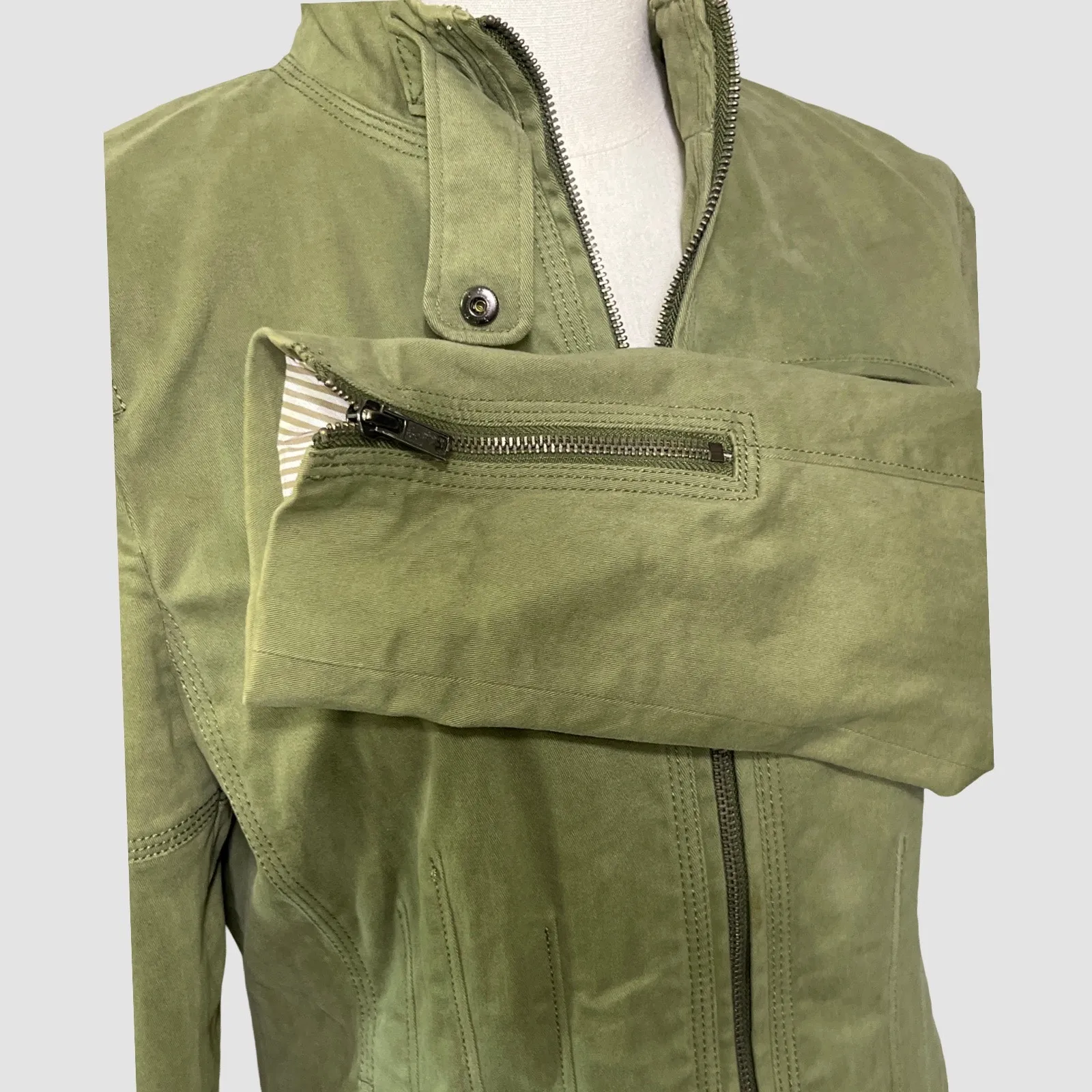 Banana Republic Olive Green Moto Jacket Women’s Size 8 Stretch Cotton Zip Front - Image 7