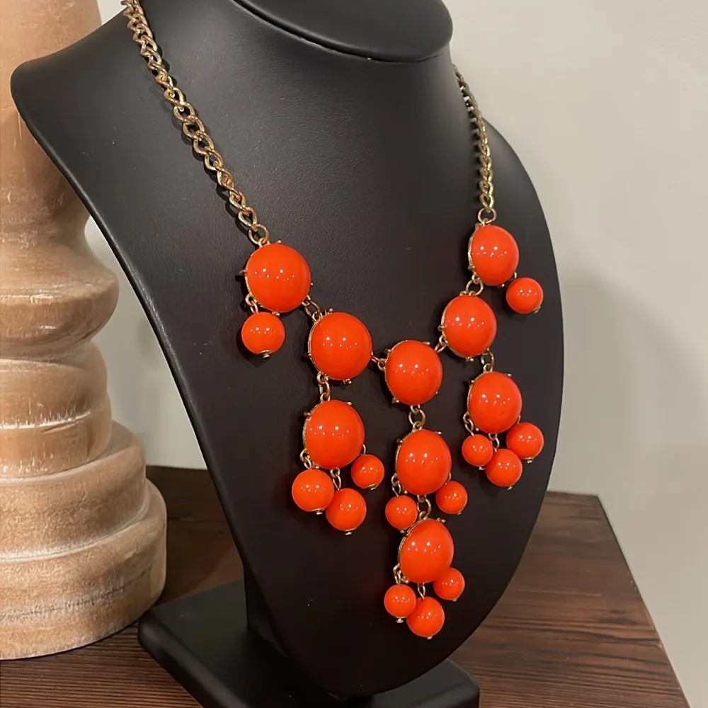Vintage Orange Coral Bubble Bead Statement Bib Necklace 28" - Image 3