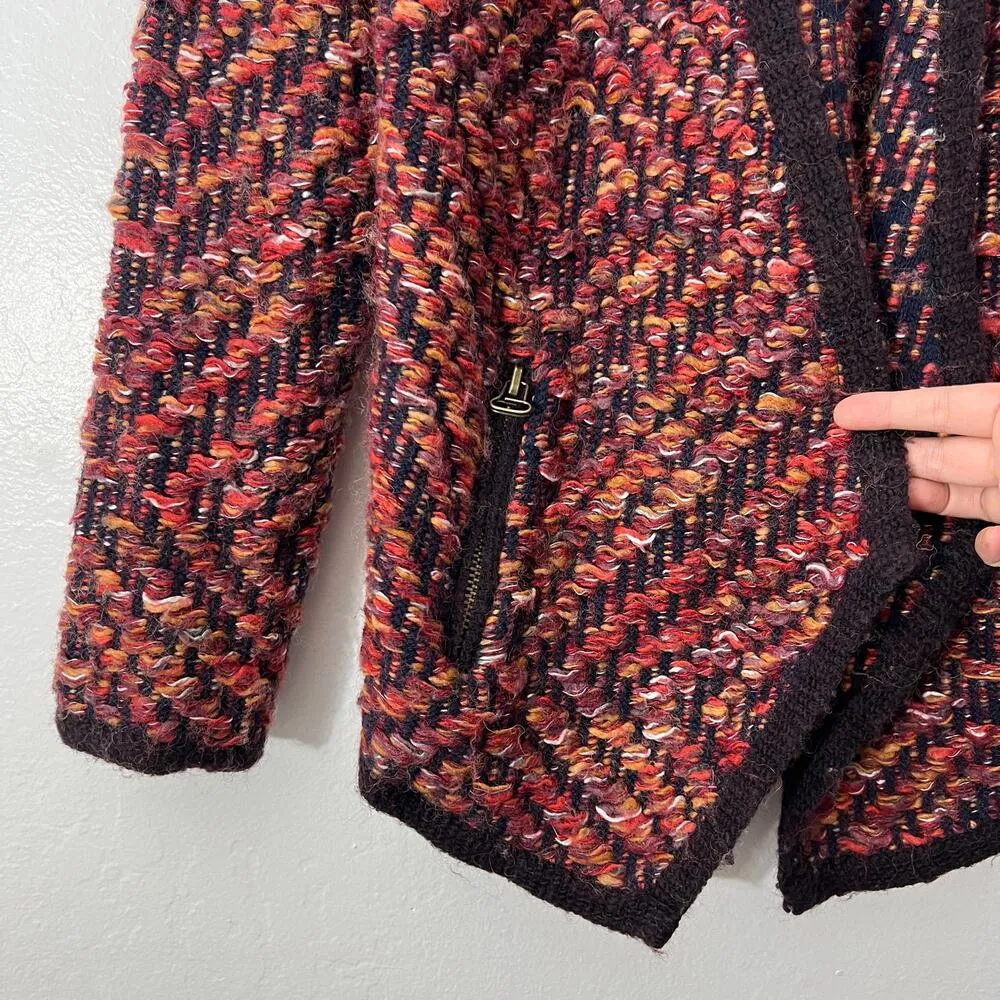 Moth Anthropologie SMALL Keavy Jacquard Cardigan WOOL MOHAIR BLEND Knit Red - Image 5