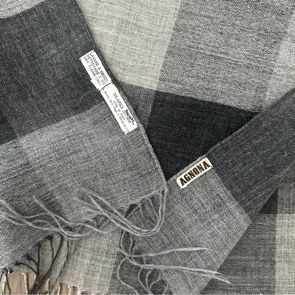 Vintage Checked Woven Plaid Scarf with Fringed Ends in Heather Grey 19.5"w 75"l Gray - Image 5